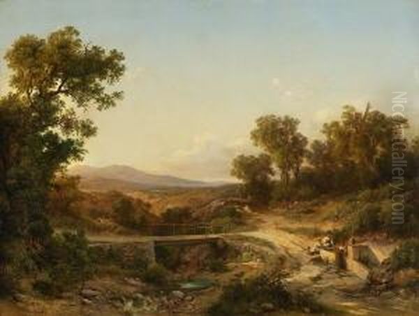 Sudliche Mittelgebirgslandschaft
 Mit Magden Am Brunnen Vorn. Oil Painting by Karl I Marko