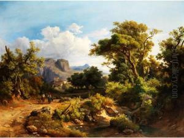 Italienische Landschaft Mit Figurenstaffage Oil Painting by Karoly Marko