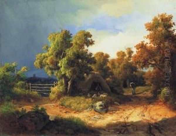 Romantic Landscape With Shepherd Oil Painting by Karoly Marko