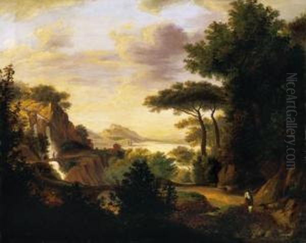 Italian Landscape, About 1850 Oil Painting by Karoly Marko