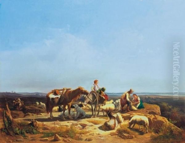 Italian Landscape With Shepherds Oil Painting by Andras Markos