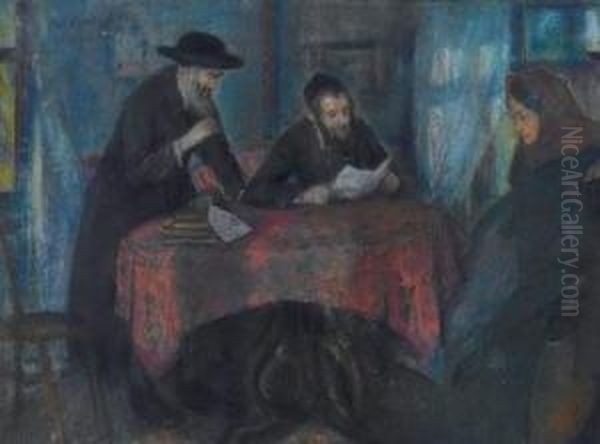 Rabbi Discussion Oil Painting by Artur Markowicz