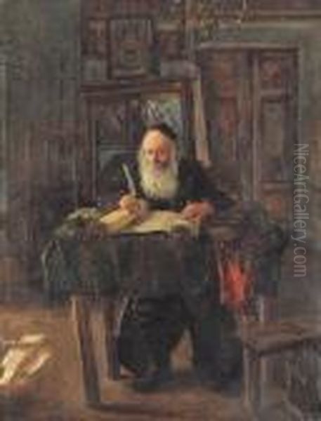 Scripture Copyist In His Chamber Oil Painting by Artur Markowicz