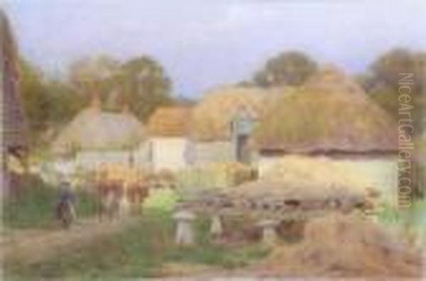 Cattle Returning To A Farmyard Oil Painting by George Marks