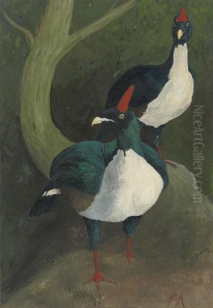 Two Horned Guan Oil Painting by Henry Stacy Marks