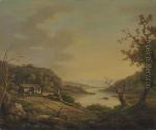 A River Landscape With Travelers Oil Painting by William Marlow