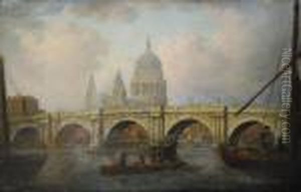 Blackfriars Bridge And St Paul's Cathedral Oil Painting by William Marlow