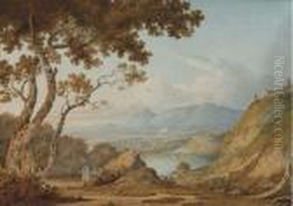 View Over Lake Albano Oil Painting by William Marlow