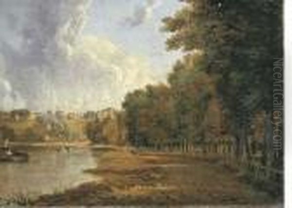 The Towpath Of The Thames With A View Of Richmond Hill Beyond Oil Painting by William Marlow