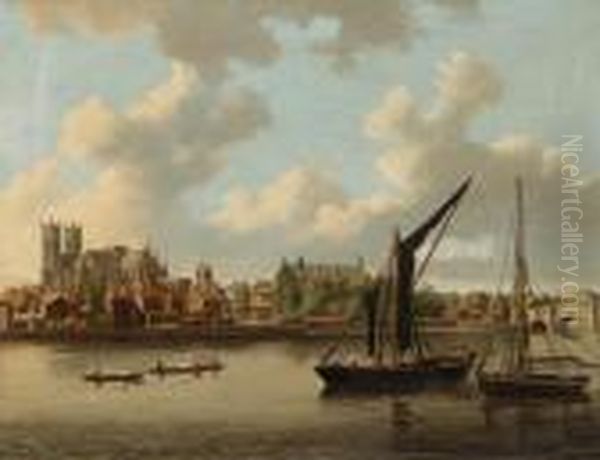 View Of Westminster From The River Thames Oil Painting by William Marlow