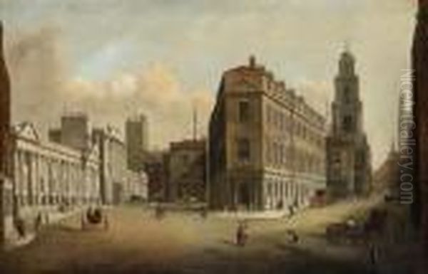 Threadneedle Street And 
Cornhill, With The Bank Of England, St.bartholomew's Church, The State 
Lottery Office And The Royalexchange Oil Painting by William Marlow