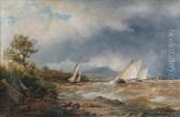 Sailingboats In A Squall Off The Coast Oil Painting by James Richard Marquis