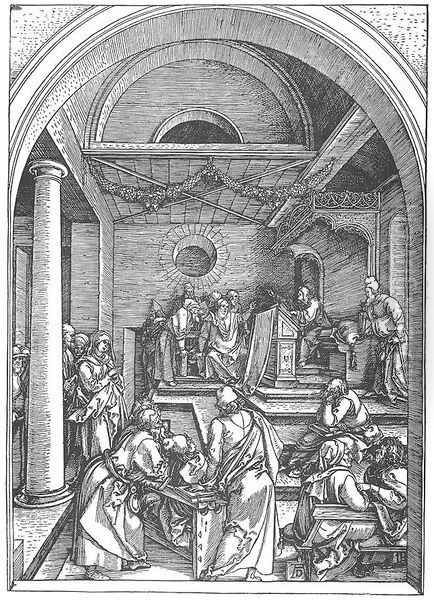 Life of the Virgin 15. Christ among the Doctors in the Temple Oil Painting by Albrecht Durer