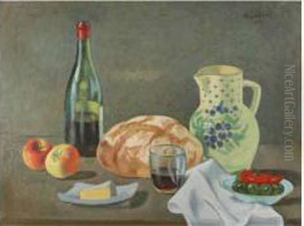 Nature Morte Au Pain Et A La Bouteille Oil Painting by Jacob Marrel