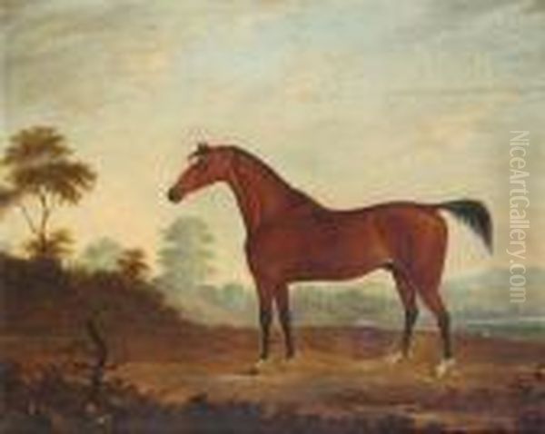 A Bay Hunter In A Landscape Oil Painting by Benjamin Marshall