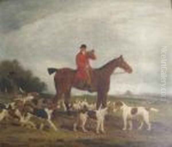 Landscape With Huntsman On His Horse Blowing A Horn Oil Painting by Benjamin Marshall