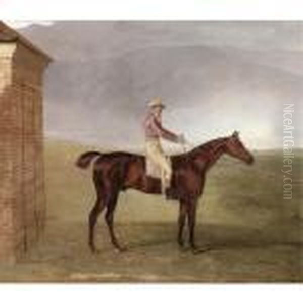 Mr Henry Vansittart's Chestnut Colt 
Burleigh
 With Sam Chifney Up, By The Rubbing-down House At Newmarket Oil Painting by Benjamin Marshall