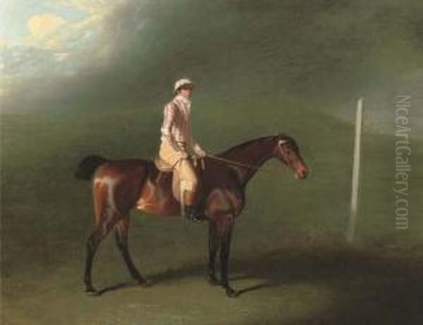 Sir Charles Bunbury's Bay Filly With Jockey Up On Newmarketheath Oil Painting by Benjamin Marshall