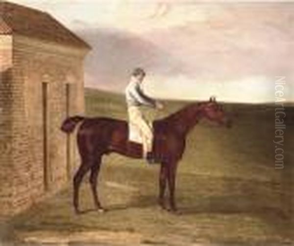 Burleigh, A Chestnut Racehorse, With Sam Chifney Up, Atnewmarket Oil Painting by Benjamin Marshall