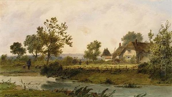 Farmhouse And River Oil Painting by Charles Marshall