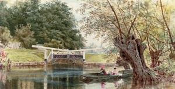 A Lazy Summer's Day Before The Lock At Sonning-on-thames, Berkshire Oil Painting by Herbert Menzies Marshall