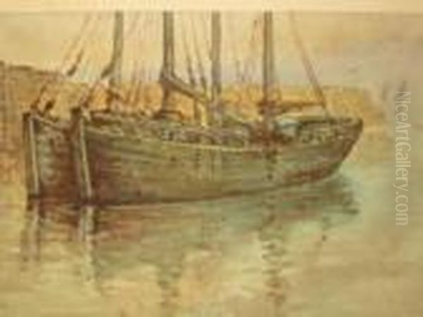 Moored Fishing Boats Oil Painting by Herbert Menzies Marshall