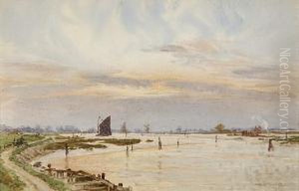 Evening On The Broads Oil Painting by Herbert Menzies Marshall