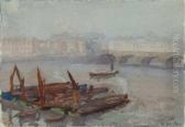 Boats On The Thames Oil Painting by Herbert Menzies Marshall