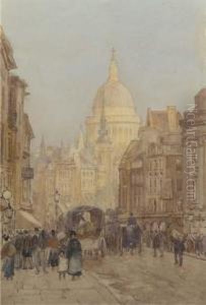 Fleet Street Looking Towards St. Paul's Oil Painting by Herbert Menzies Marshall