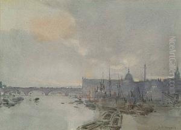 The Pool Of London, Dusk Oil Painting by Herbert Menzies Marshall