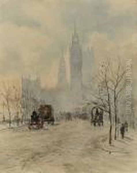 A Winter Morning, Westminster Oil Painting by Herbert Menzies Marshall