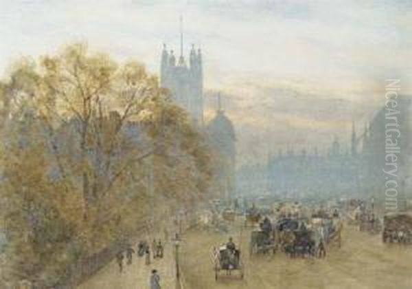 Approach To Westminster Oil Painting by Herbert Menzies Marshall