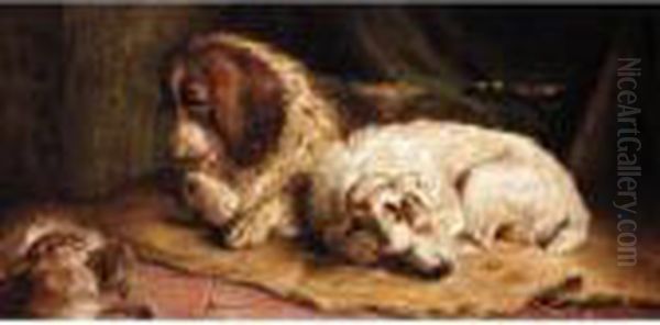 A Spaniel And A Terrier Oil Painting by John Fitz Marshall