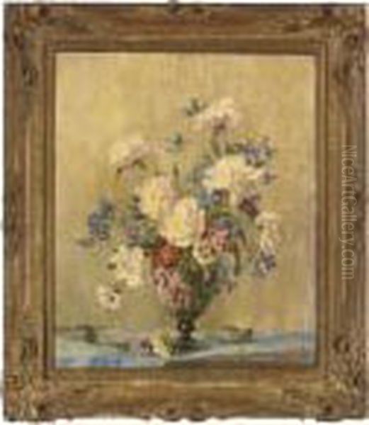 Wildflowers In A Vase Oil Painting by Freda, Nee Clulow Marston