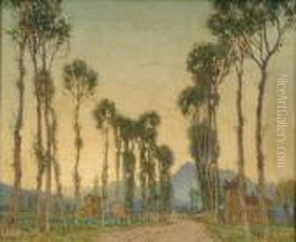 Avenue Of Poplartrees Oil Painting by Freda, Nee Clulow Marston