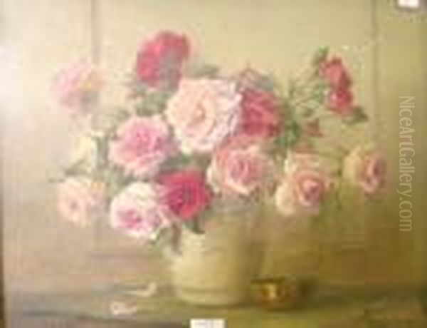 Mixed Roses Oil Painting by Freda, Nee Clulow Marston