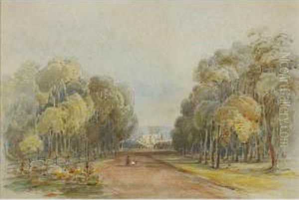 Canterbury House, The Seat Of Mr Arthur Jeffries: Garden Vista Oil Painting by Conrad Martens