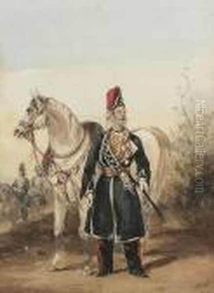 A Native Officer, Ramghur 
Irregular Horse; An Officer, Bundlekund Legion; An Officer Bengal Light 
Cavalry, Three Oil Painting by Henry Martens