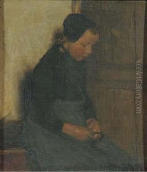 In Half Licht: Girl In An Interior Oil Painting by Willy Martens