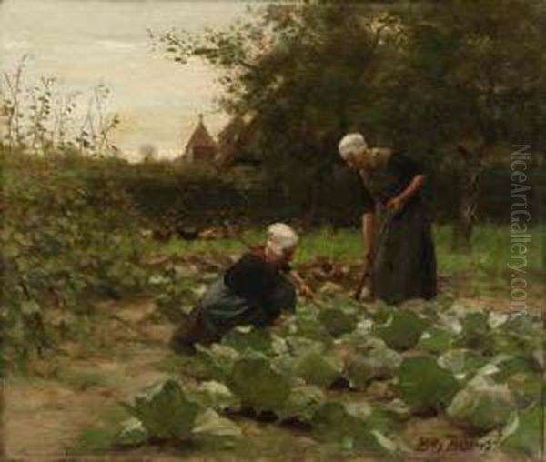 Tending The Garden Oil Painting by Willy Martens