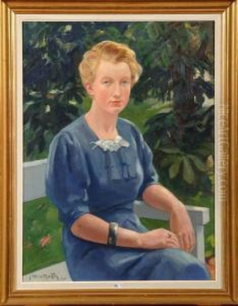 Portrait De Femme Assise Au Jardin Oil Painting by Alfred Martin