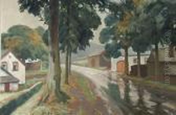 La Pluie Sur La Route Abeausaint Oil Painting by Alfred Martin