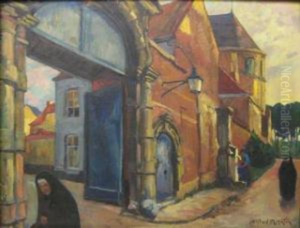 Liege. Rue Animee. Oil Painting by Alfred Martin