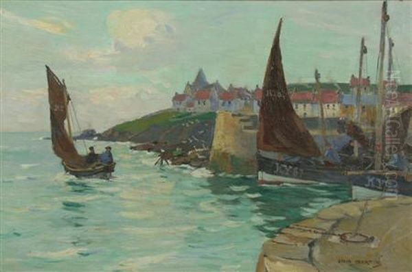 Fishing Boats Leaving Harbour Oil Painting by David Martin