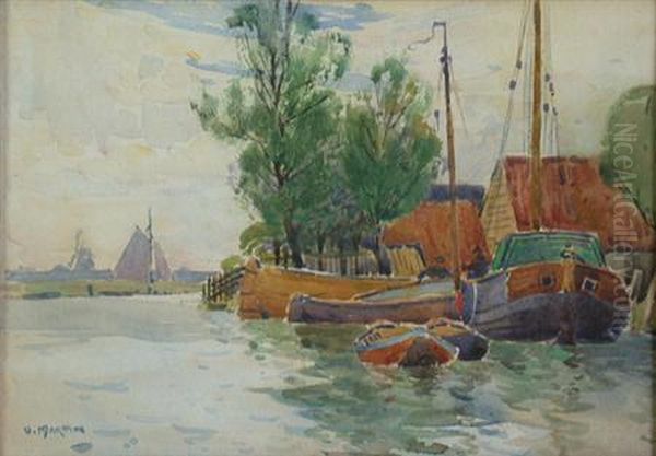 Dutch Fishing Village Oil Painting by David Martin