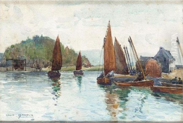 Sailing Boats In A Lake Oil Painting by David Martin