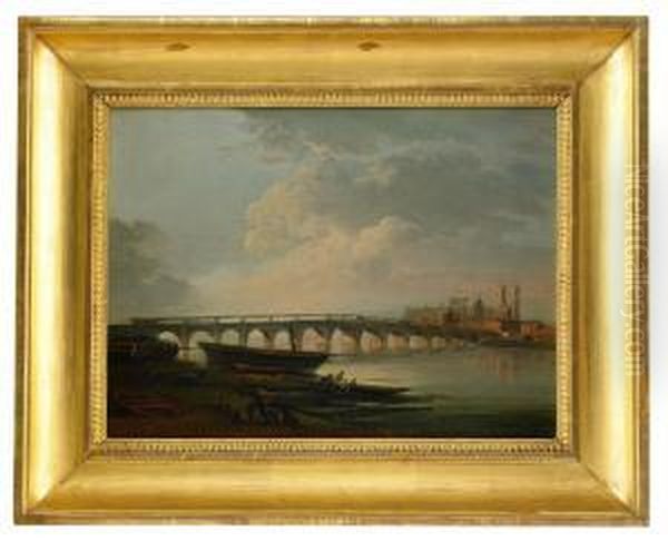 Landskap Med En Flod - Westminster Bridge Oil Painting by Elias Martin