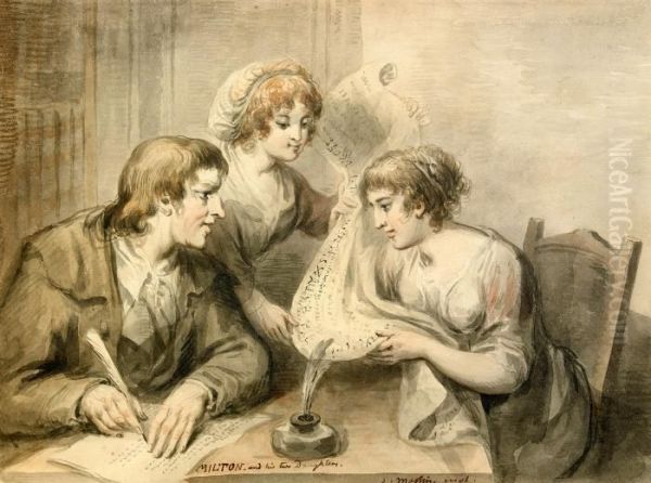 Milton And His Two Daughters Oil Painting by Elias Martin