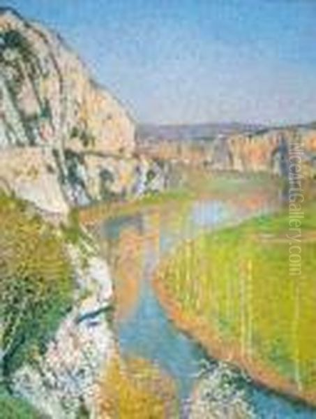 La Vallee Du Vert Pres De St Cirq Lapopie Oil Painting by Henry Martin