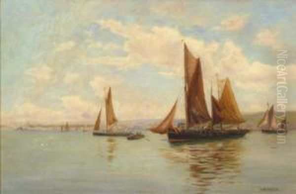 Fishing Boats In Mount Oil Painting by Henry Martin